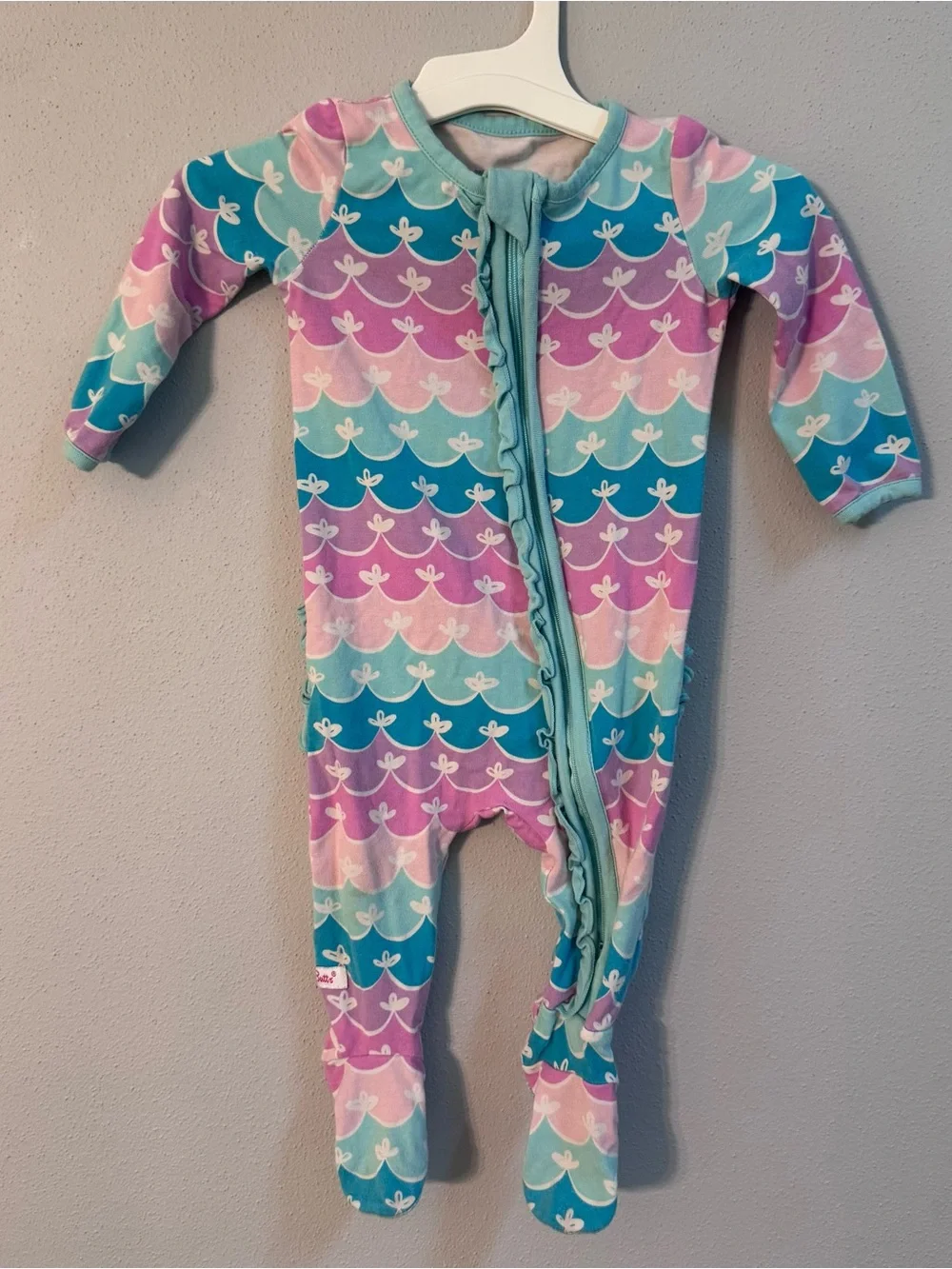 RuffleButts Baby Girls Mermaid Scale Footed Sleeper Pink Purple‎ Aqua 3-6M